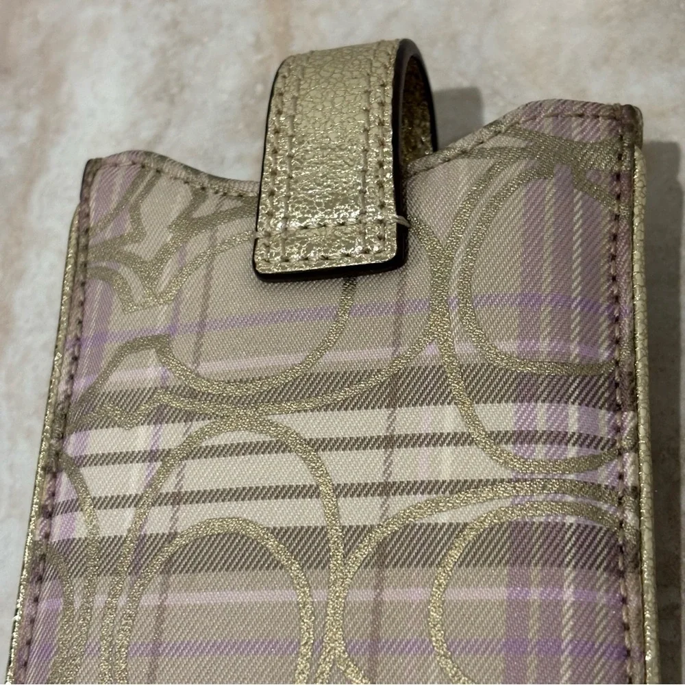 Coach metallic plaid phone holder
